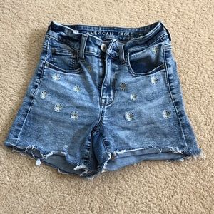 american eagle flower embroidered jean shorts